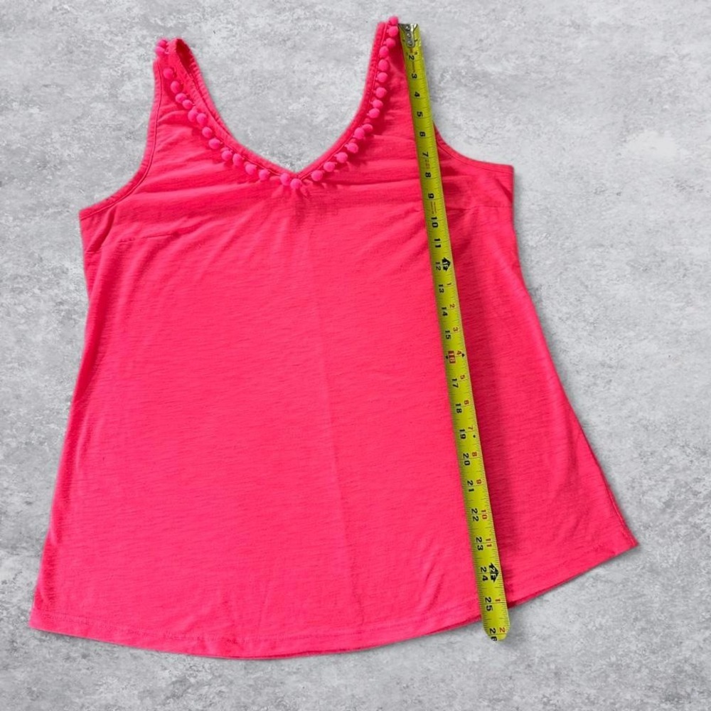 Lilly Pulitzer Pink Pom Pom Trim V-Neck Knit Tank Top Sleeveless Shirt - Picture 4 of 6
